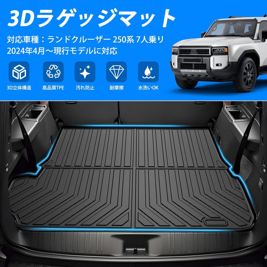 Virauto 3D Luggage Mat for Toyota New Land Cruiser 250 Series 2024 GDJ250W Trunk Mat with Scratch Stain Abrasion Easy Easy Custom 1 Piece Set