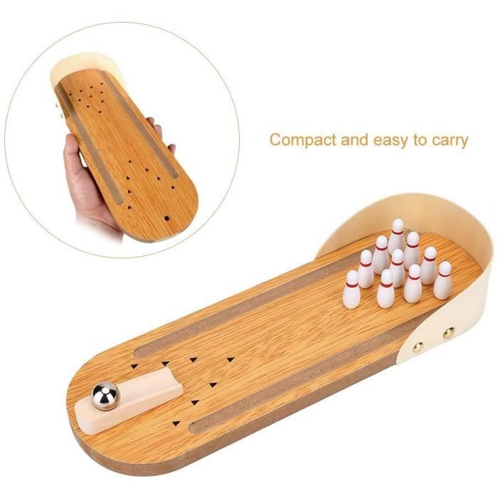 Jeu de bowling - ZGEER - Mini jeu en bois - 29,5 x 10 cm - Pour enfants à partir de 3 ans - Intérieur