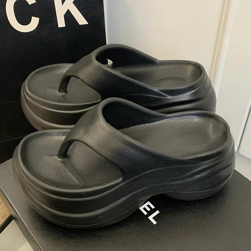 Fashion Chunky Heel Clip Toe Flip Flops 2025 New Thick Platform Women Eva Slippers Summer Outdoor Wear Beach Nonj-Slip Sandals