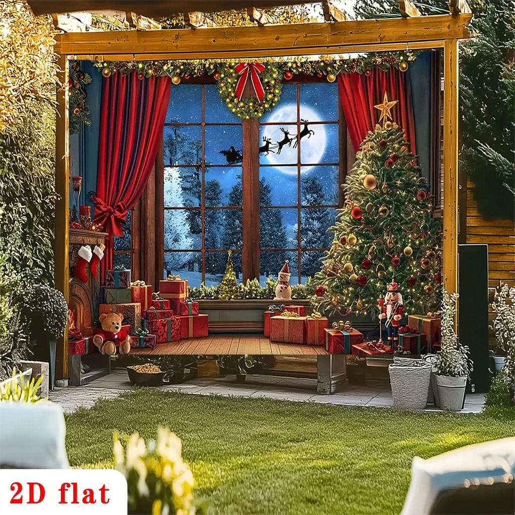 Two-dimensional plane 1 piece per pack. Suitable for party banners - Retro winter window scene background fabric.