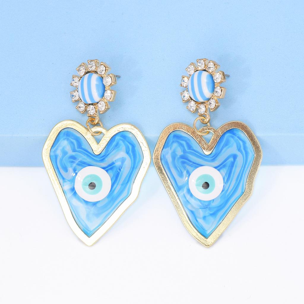 Pinkdudu New Fashion Blue Heart Devil's Eye Drop Earrings Exaggerated Creative Red Green Earring for Women Jewelry PD1244