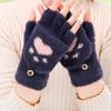 Soft Fuzzy Lined Flip Up Down Top Fingerless Mitten Gloves Cute Aesthetics Winter Warm Gloves