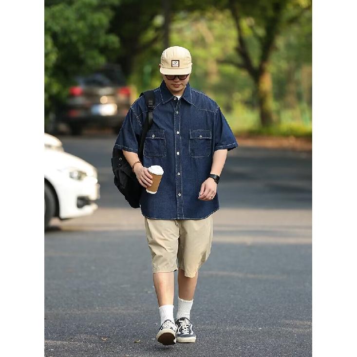 Японский ретро модный бренд летняя свободная джинсовая рубашка с короткими рукавами художественная молодежная рабочая рубашка мужская и женская многослойная куртка
