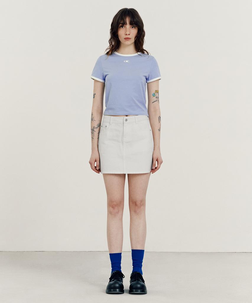 Oioi Collection Classic Denim Mini Skirt_Ivory