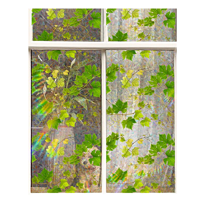 1PC Windows Decals Non-Adhesive Window Privacy Film Reusable Stain Elegant Anti UV Green Maple Leaves Glass Sticker