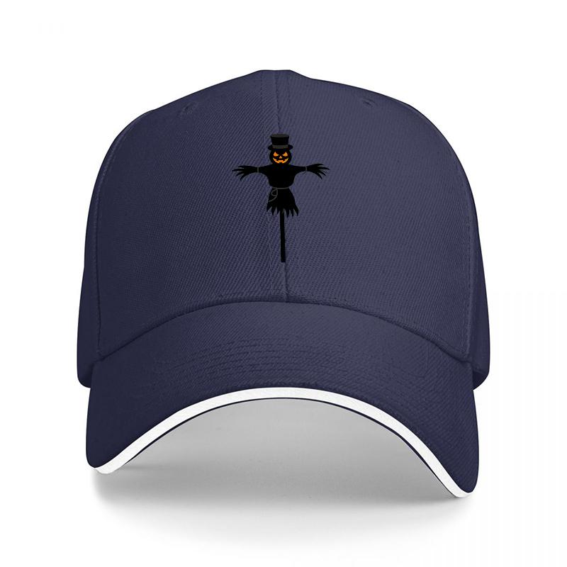 Halloween Scarecrow Logo Black Baseball Cap with Orange Pumpkin Face Design for Unisex and Women Casual Streetwear Hat