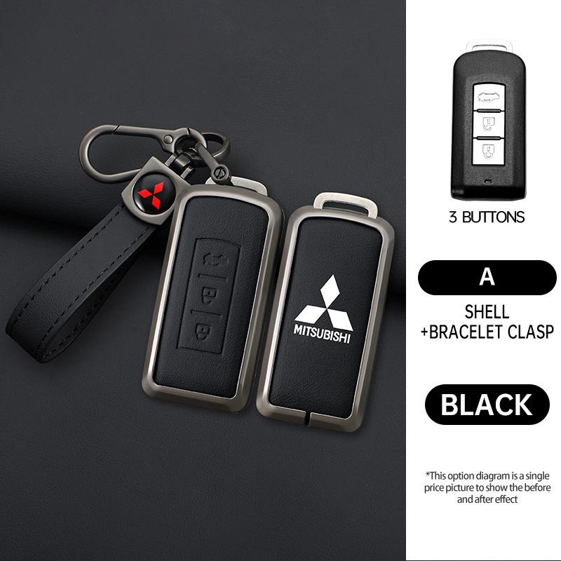 Leather Car Remote Key Case for Mitsubishi ASX LANCER Pajero Sport Outlander Eclipse Cross Keychain Full Cover Shell Accessories