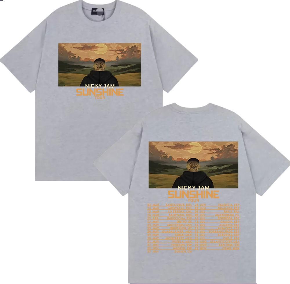 Rapper Nicky Jam Sunshine Tour Printed Tshirt Mens Clothing High Street Hip Hop Punk T Shirts pure Cotton Short Sleeve Top