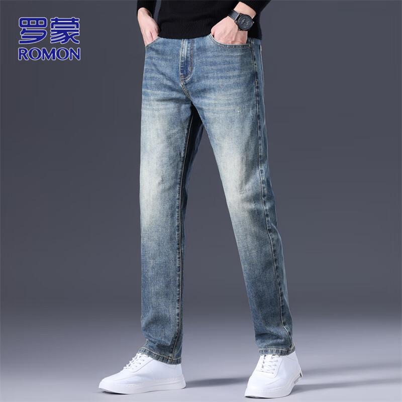 ROMON Men's Straight-Leg Stretch Denim Jeans
