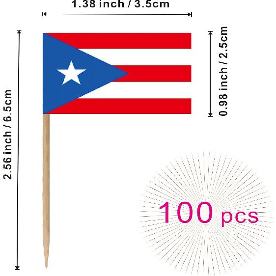 Puerto Rico Toothpick Flag Puerto Rican National Small Mini Cocktail Fruit Cupcakes Toppers Food Stick Flags Decorations,100 Pack