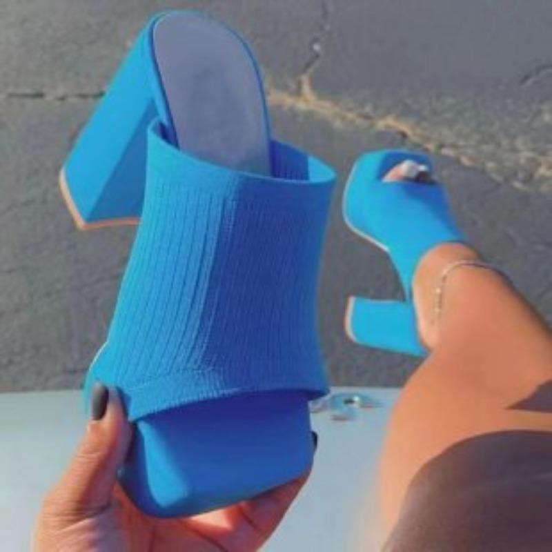 Fashion Women Sandals Knitted Platform Slippers Chunky High Heels Women Peep Toe Fashion Ladies Sandals Outdoor Lightweight Shoes Women