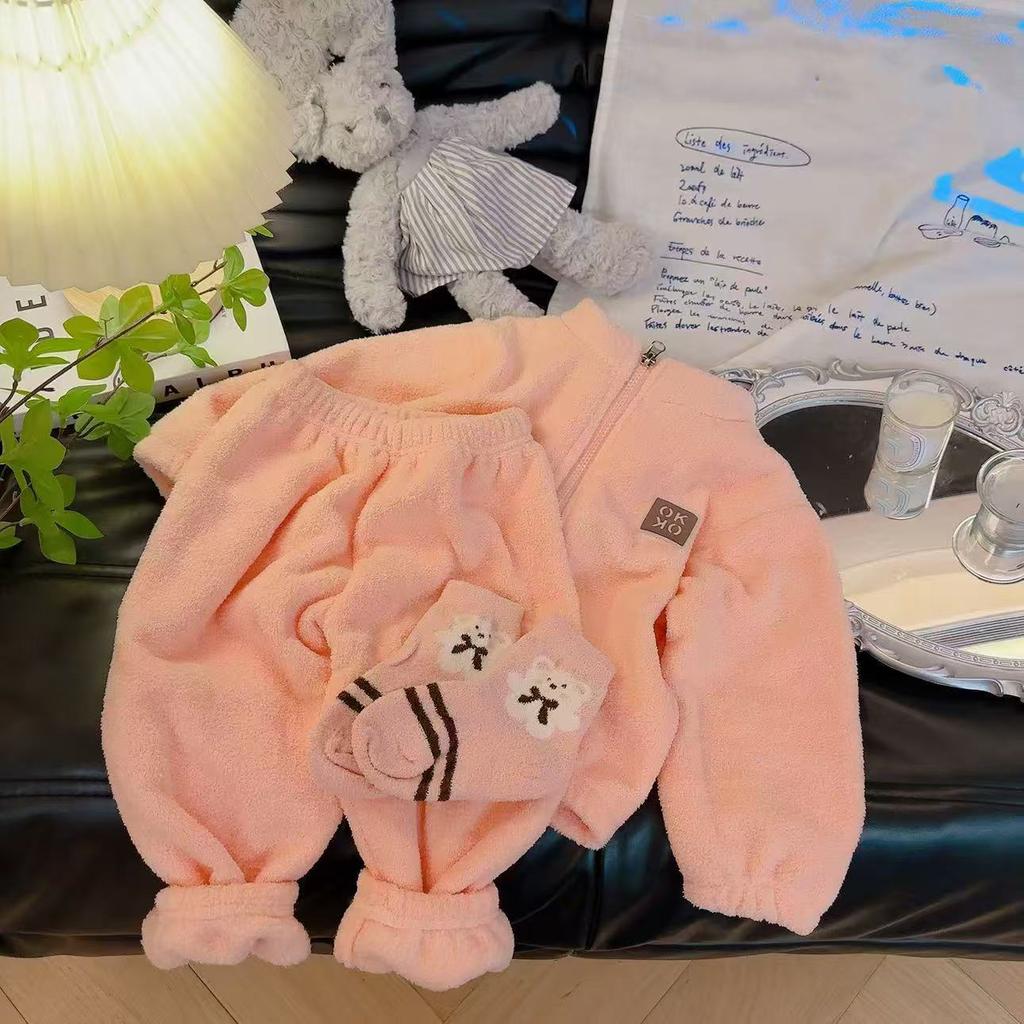 Комплекты Осень Зима Теплые Флисовые Костюмы Кардиган Брюки Наряды Мальчики Девочки Домашняя одежда