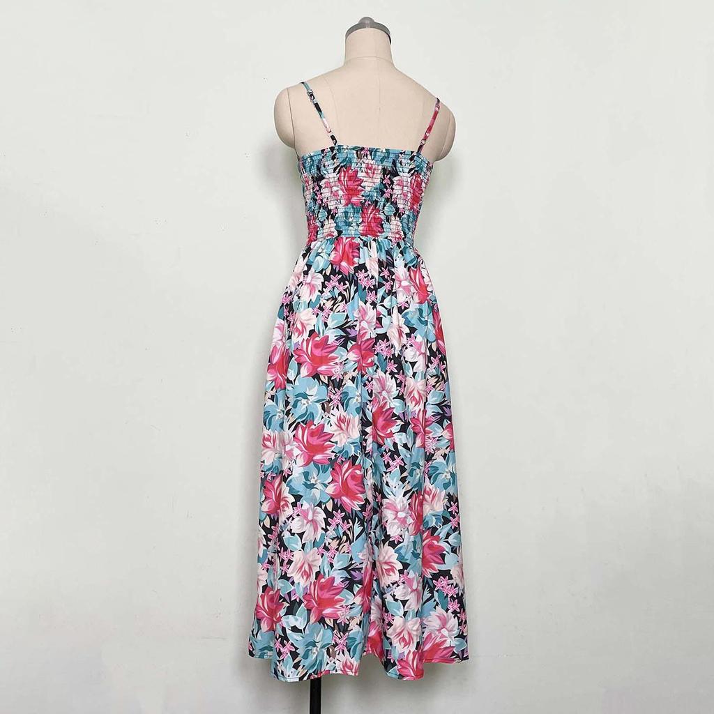 Женское летнее платье без рукавов с этническим принтом и высокой талией на шнуровке