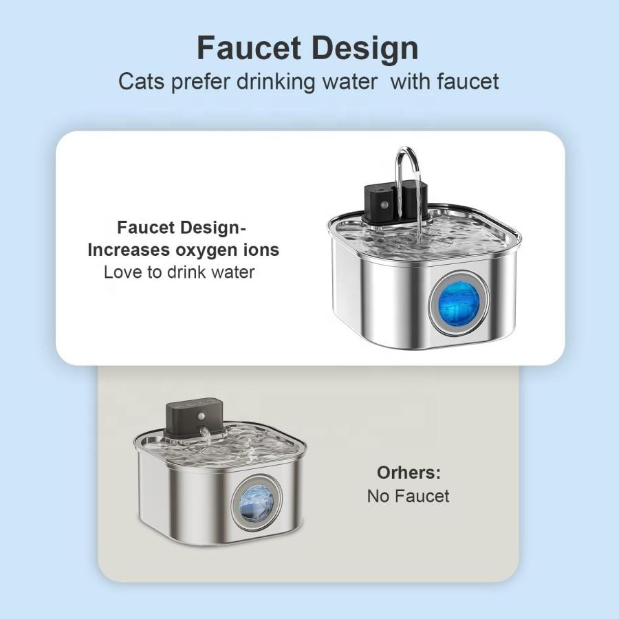 3.2L 108oz Sensor Activated Stainless Steel Pet Water Fountain Wireless Rechargeable Automatic Pet Drinking Dispenser for Cats