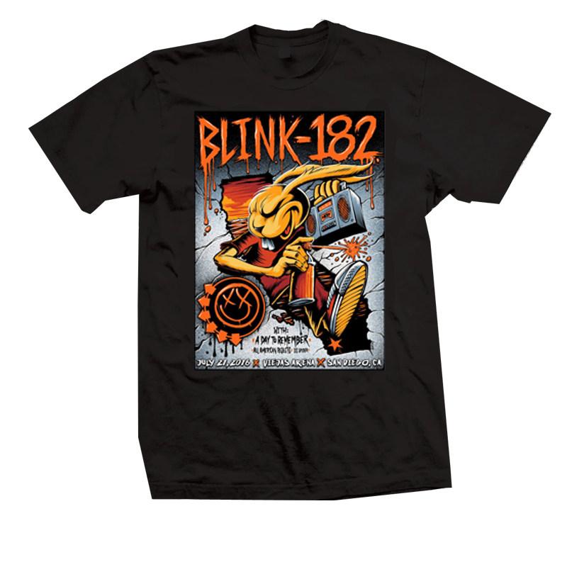 Новая футболка Blink 182 - Улыбающийся панк-кролик Кролик-граффити Иллюстрация - Американский ретро Уличная одежда Винтаж Уличная одежда