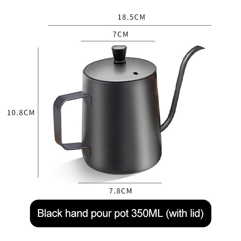 250ml/350ml/600ml Coffee Kettle Silver Black Food Grade Stainless Drip Pot Long Thin Mouth Kettle Tea Pot Non-stick Coating Home