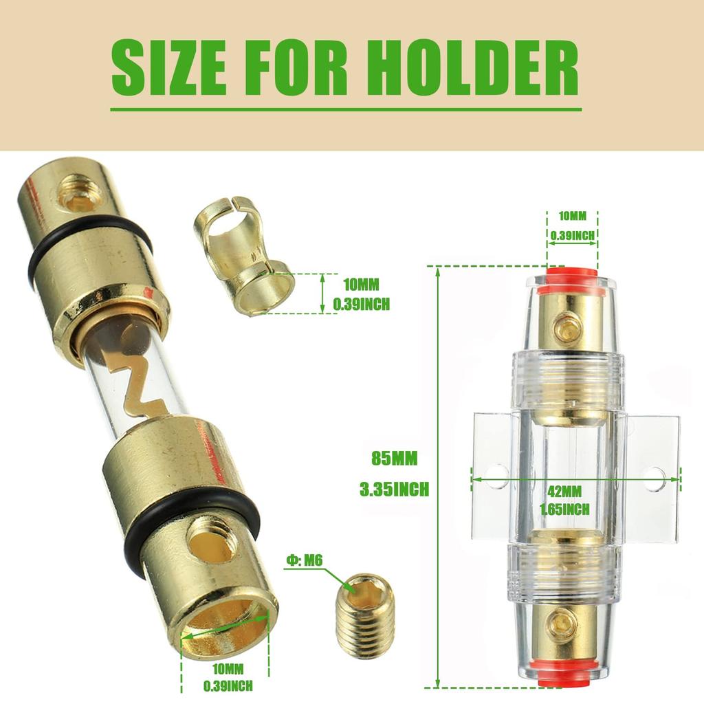 4-8 Gauge AWG in-line Fuse Holder with 100A AGU Fuses for Car Audio, Alarm, Amplifier, Compressors, Waterproof Inline Fuse Holder 100 AMP