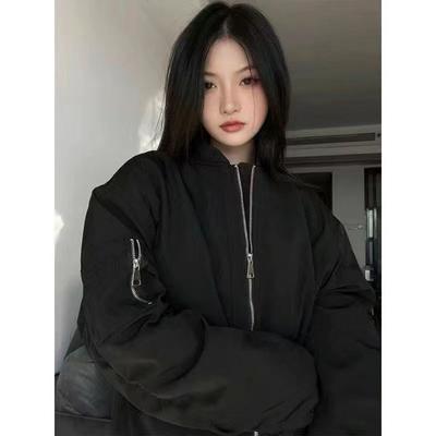 Женская куртка-бомбер в стиле Харадзюку Y2k, винтажная куртка-авиатор на молнии, японская мода, уличная одежда, бейсбольный топ