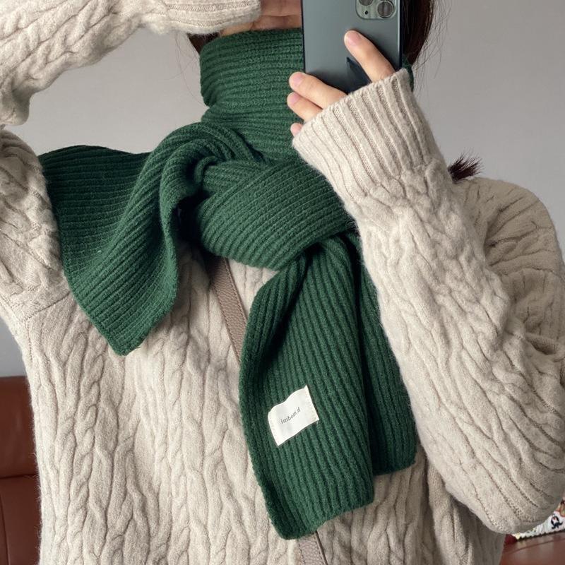 Зимний теплый шарф для женщин, модный вязаный шерстяной платок, женский платок, накидка на шею, чистый цвет