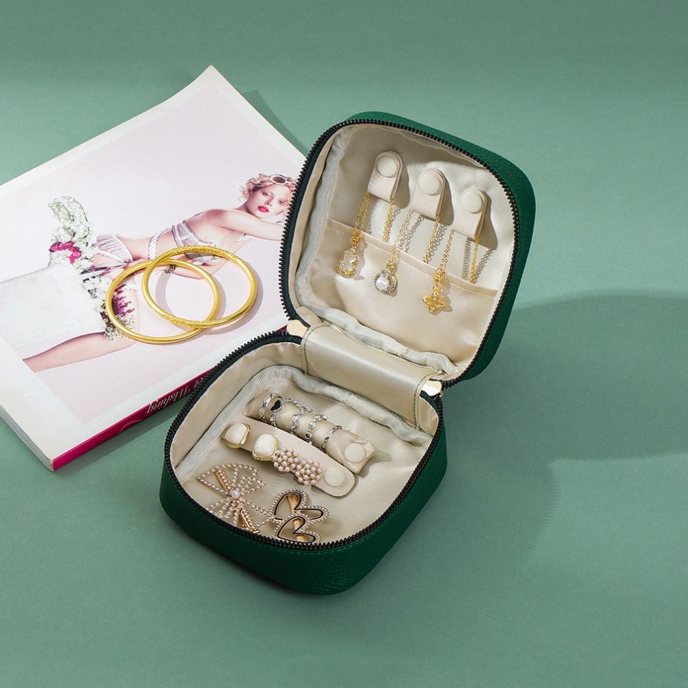 Portable Jewelry Box Zipper Closure Jewelry Organizer Case Necklace Ring Earrings