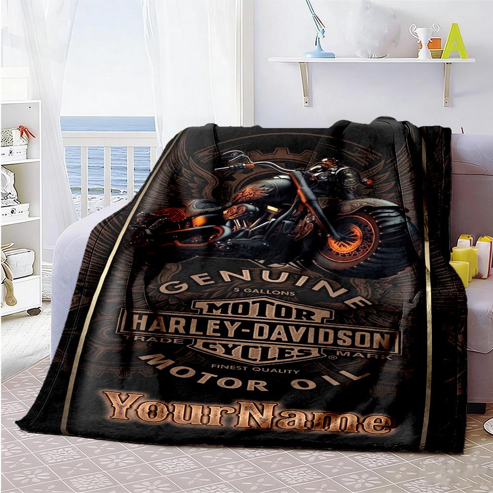 Harley-davidson Motorcycles Customize Your Name Blanket Cozy Personalized Blanket Durable Comfort Versatile for Nap Bed Sofa Seaside