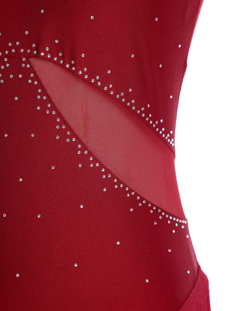 Женский латиноамериканский купальник с блестящими стразами, бахромой, сетчатыми вставками, с вырезом на спине, боди для выступлений