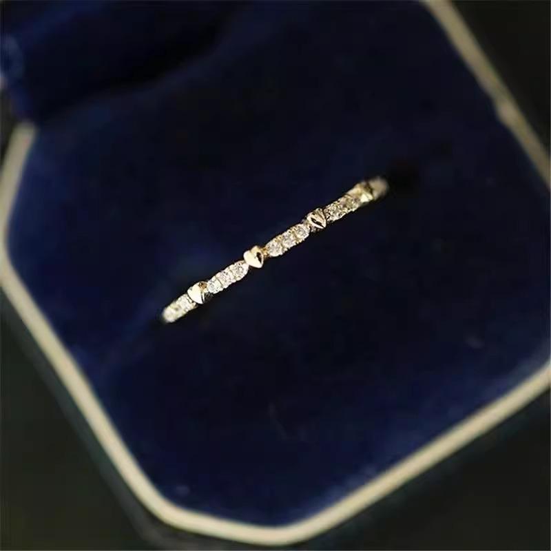 Мини-кольца с открытым сердцем и цирконами, покрытие 14K золотом, для женщин, милые, модные, минималистичные, аксессуары с индивидуальностью