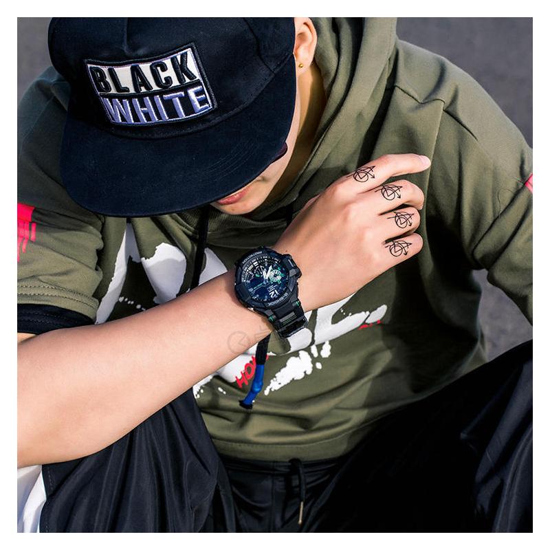 Casio G-SHOCK Авиационная серия Механическое сердце Большой циферблат Многофункциональные Водонепроницаемые и Ударопрочные Кварцевый механизм Ремешок из смолы Японские GA-1100-1A3ER