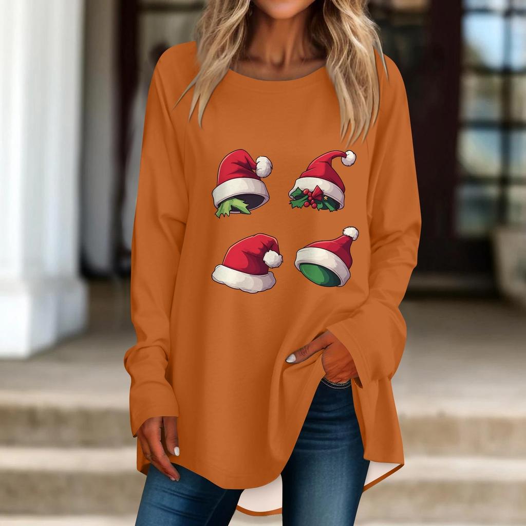 Женская повседневная футболка больших размеров с длинными рукавами и круглым принтом, верхний пуловер