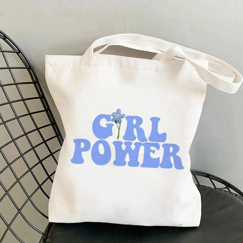 Сумка-тоут Girl Power Print, уличная модная эстетическая сумка через плечо, эко-сумки для путешествий, повседневные сумки для покупок