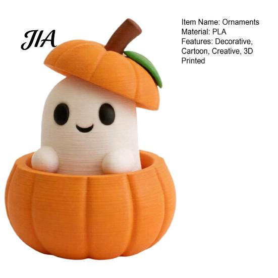 Creative Pumpkin Gift 3D Printed Ghost Ornament with Removable Figurine, Halloween Desktop Cute Figurine Decoration, Statue for Home Office