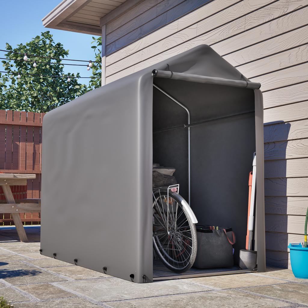 Bike Garage 187x100x160 cm Black Steel Frame Powder-Coated Weatherproof Tent with PE Tarp Dark Grey for Bicycle & Garden Tools