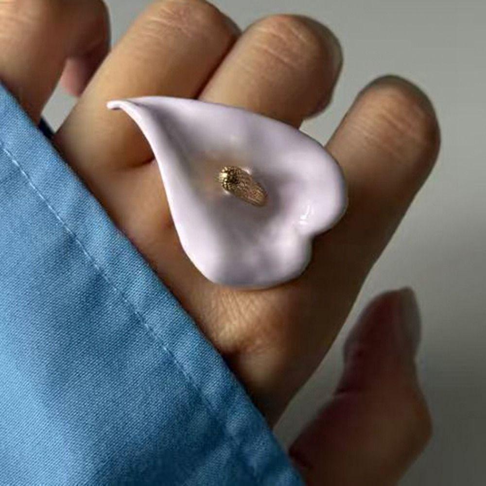 Colorful Enamel Calla Flower Ring Adjustable Vintage Ring Fashion Geometric Open Ring Party