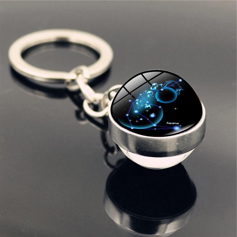 Брелок для ключей в виде стеклянного шара с изображением знака зодиака