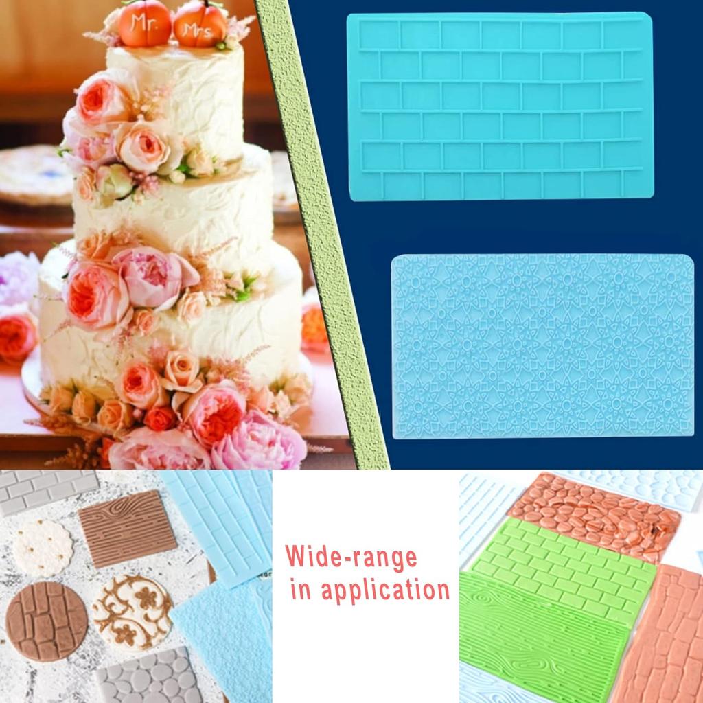 Набор из 6 текстурных ковриков для мастики Набор форм для украшения торта - Рельефный дизайн с текстурой древесной коры/Цветы/Брусчатка Инструмент для декора Sugarcraft для шоколада