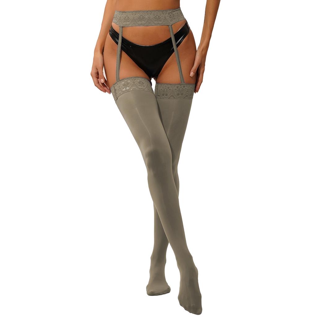 Womens Floral Lace Garter Belt Sheer Stockings One-Piece Tights Cutout Pantyhose