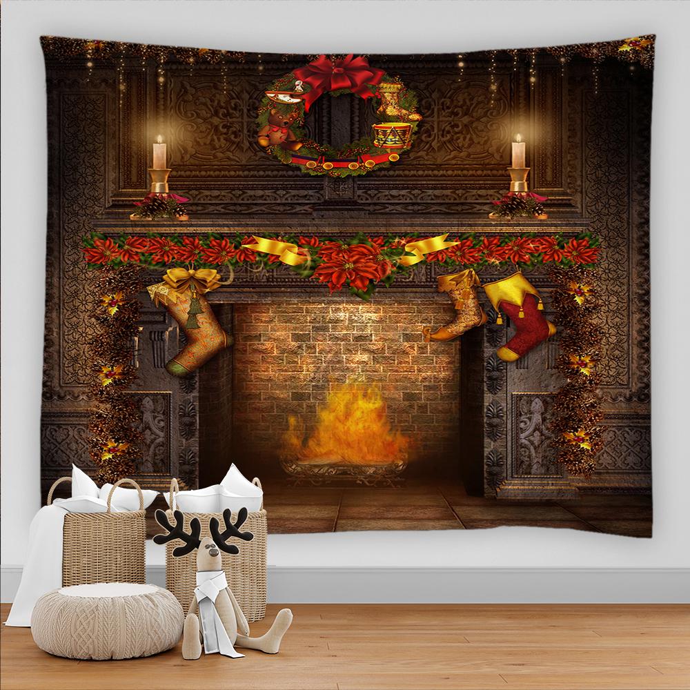 Санта-Клаус камин подарок принт узор гобелен дома гостиная спальня украшения стены полиэстер гобелен