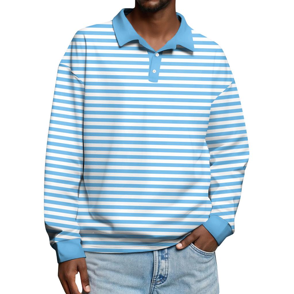 Мужские повседневные топы с длинными рукавами на пуговицах с полосатым принтом