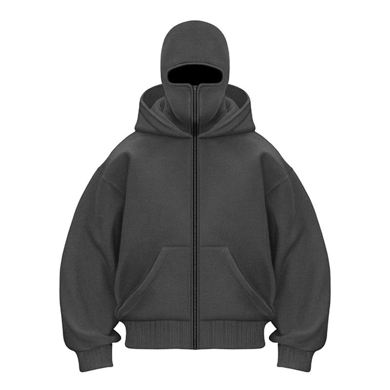 Y2K Gothic Harajuku Double Hat Design Sportswear Winter New Hoodie Ninja Mask Loose and Universal Winter Windproof Hoodie