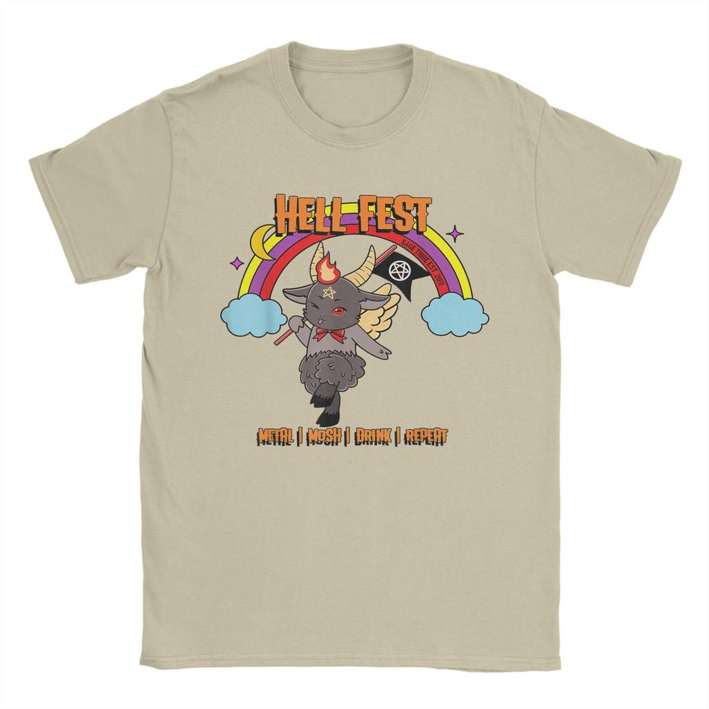 Мужские футболки HellFests Baphomet Festival Metal Mosh Drink Repeat Хлопковые топы с коротким рукавом и круглым вырезом Футболка большого размера