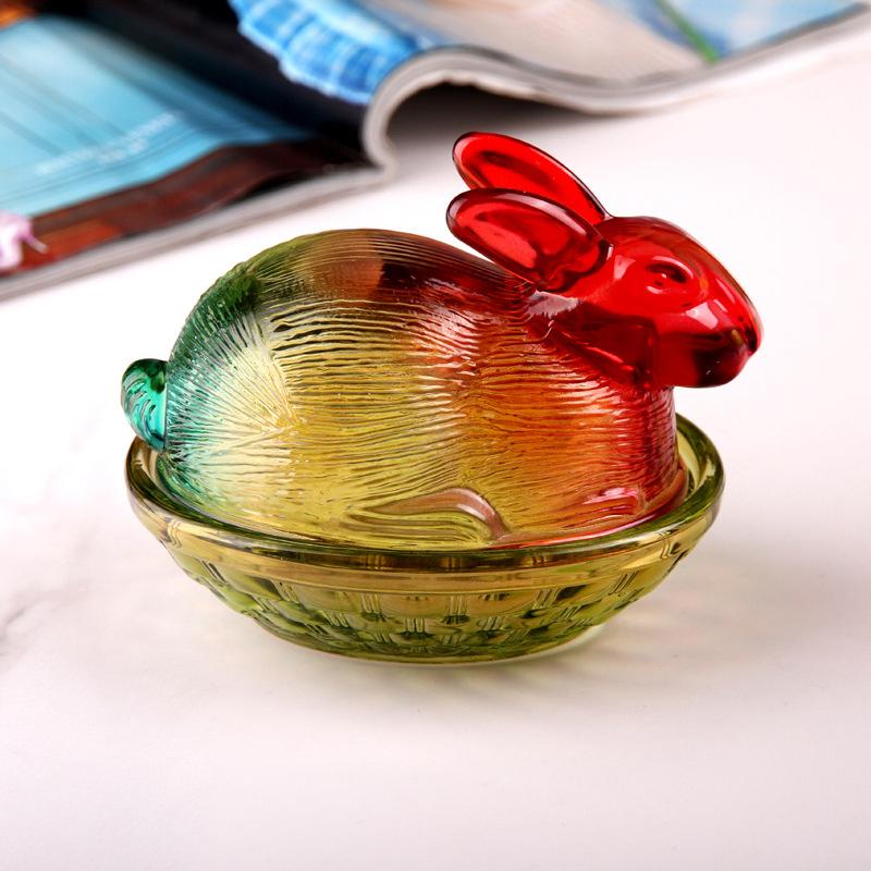 Винтажная стеклянная конфетница-кролик с крышкой, цветные хрустальные банки для конфет с крышкой, забавные банки для конфет для десерта