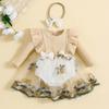 Baby One-piece Romper Dress and Headband Infant Toddler Long Sleeve Round Neck Romper