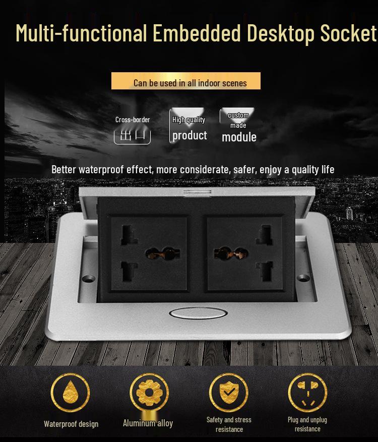 Universal Pop-up Power Socket with EU and US Standard for Office Desks