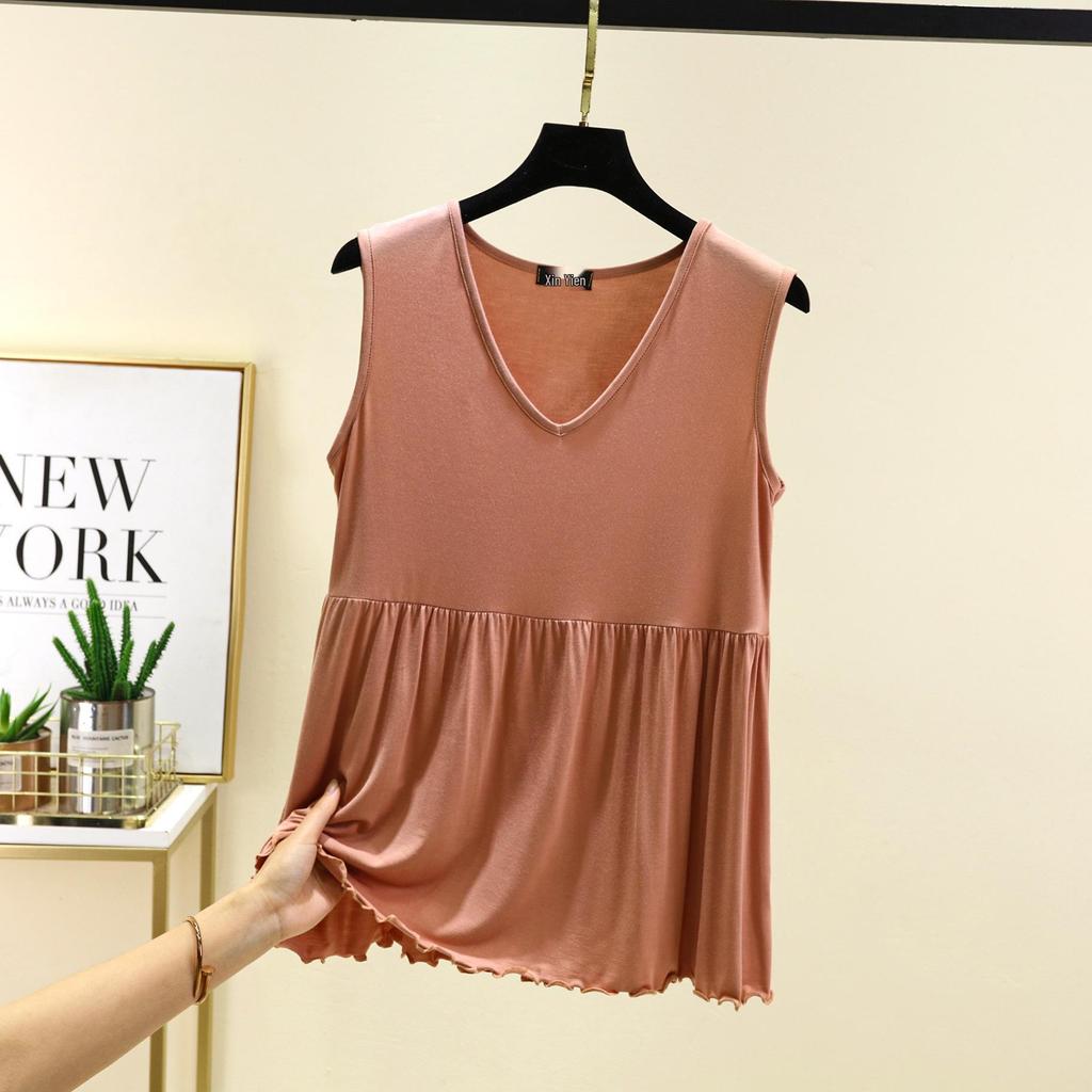 Женская летняя модальная майка с V-образным вырезом - Большой размер, однотонная, облегающая майка