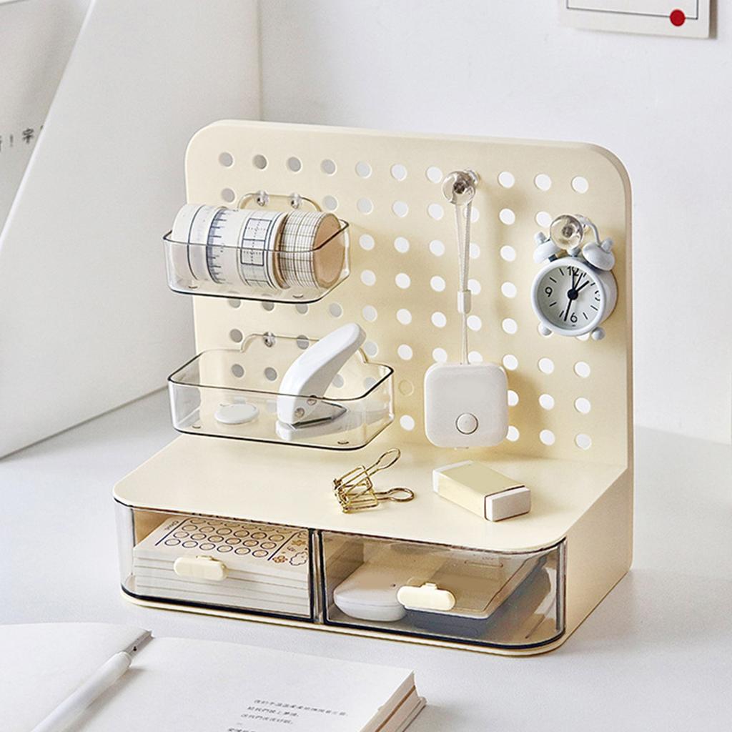 Pegboard Desktop Simple Multifunctional Plastic Storage Rack with Drawers for Stationery Headbands