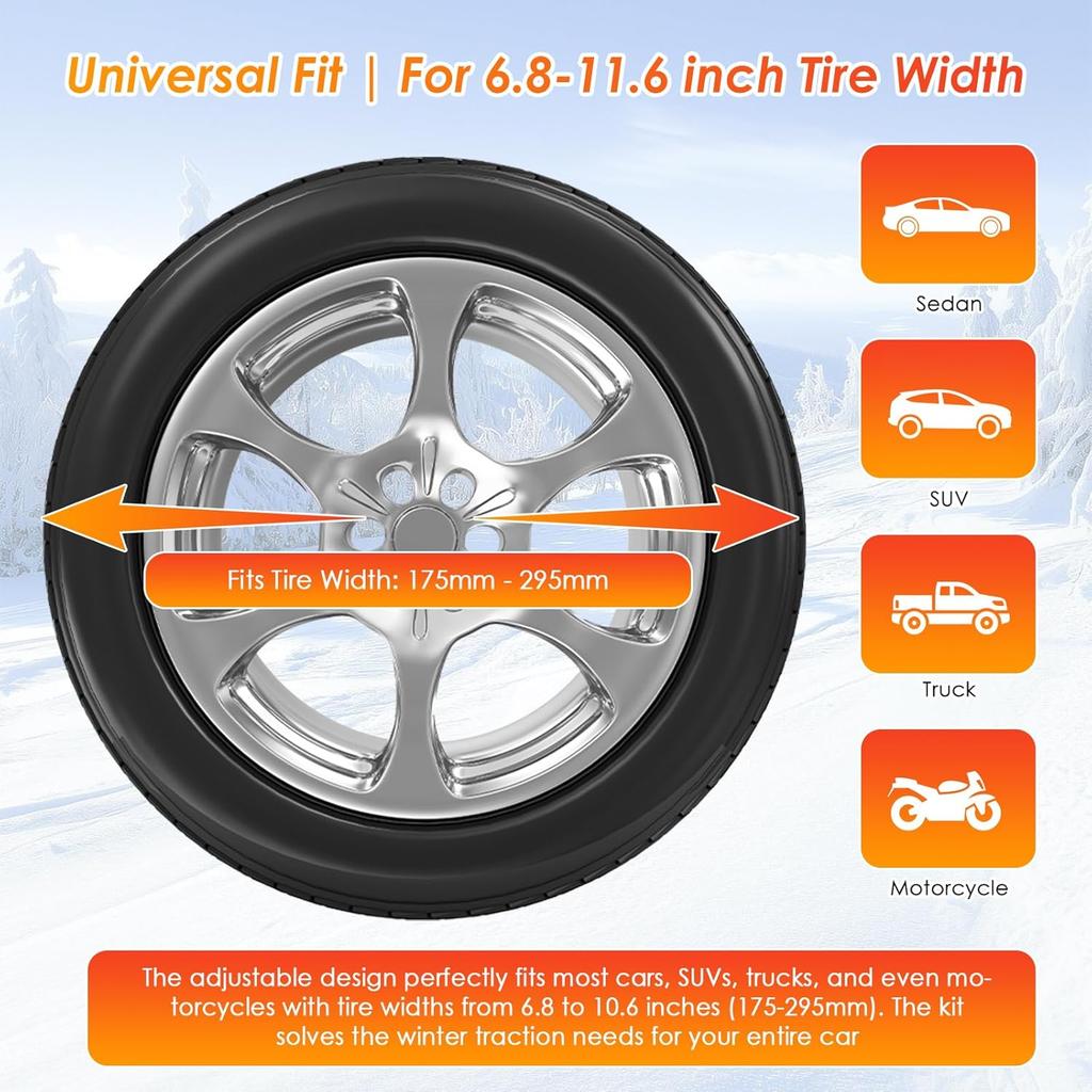 12 Pcs Snow Tire Cha - Portable Plastic Non-Slip Anti-Skid Traction Cables For Winter Driving/Fits Most Cars, SUV & Trucks/Emergency Use/Easy To Tall