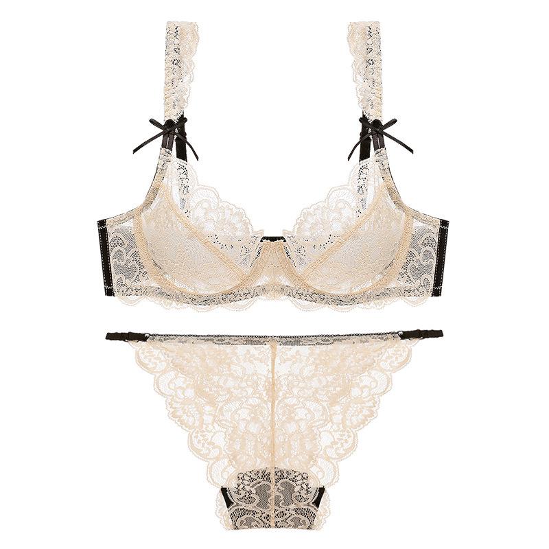 Сексуальное нижнее белье Ультратонкий Прозрачный Кружевной Бюстгальтер Большого Размера для Большой Груди Маленький Комплект Нижнего Белья против Провисания