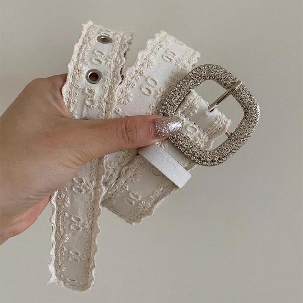 Y2K Lace Belt PU Leather Women Waistband Trend Rhinestone Belt  Jeans Accessories