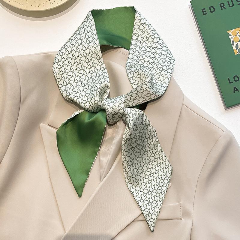 Green Small Silk Scarf Women's Hair Small Scarf Tie Cravat