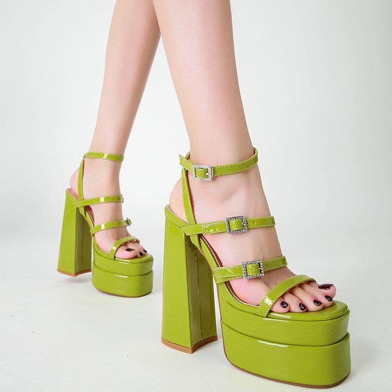 Мода 2025 Квадратный носок Толстый каблук Женская обувь Высокий каблук Рыбий рот Небоскреб Босоножки для показа 14см Женская обувь Водонепроницаемая платформа